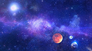 lunar eclipse digital art, digital art, universe, space, stars HD wallpaper