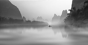 silhouette of trees, nature, landscape, mist, river HD wallpaper