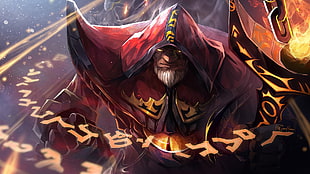 man with red hood character drawing, Dota 2, Warlock