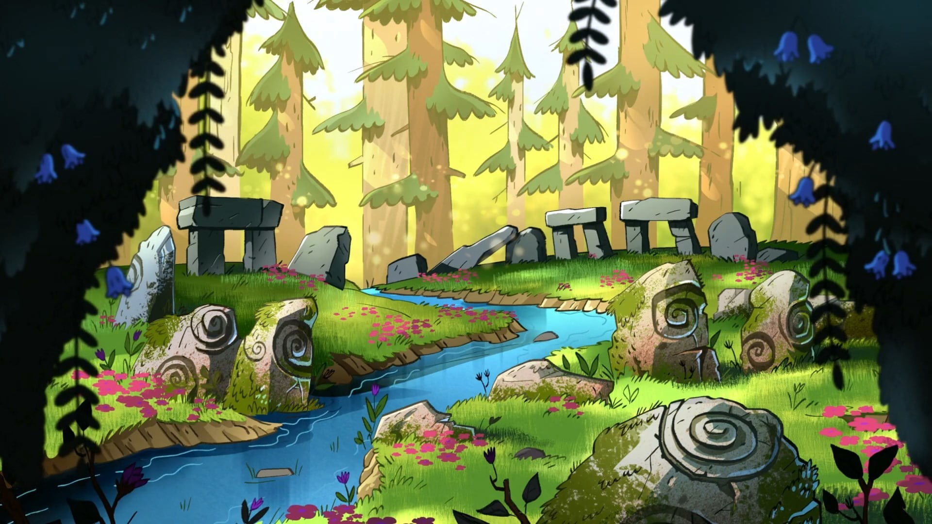 tomb stone on grass field near river illustration, Gravity Falls, landscape...