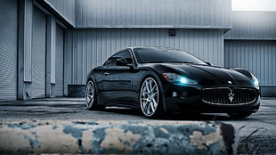 black Meserati coupe, car, Maserati