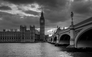grayscale photo of Big Ben clock tower, London