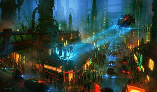 online game digital wallpaper, Nikolai Lockertsen, cyberpunk, futuristic
