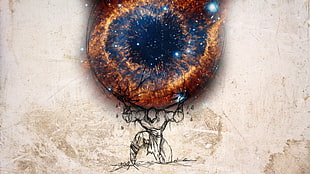 man carrying eye abstract illustration, digital art, artwork, Atlas (god), titan
