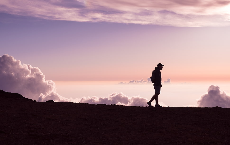 men's black cap, Man, Silhouette, Clouds HD wallpaper