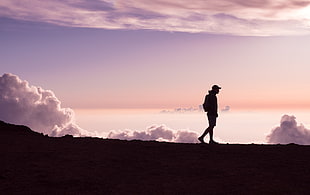 men's black cap, Man, Silhouette, Clouds