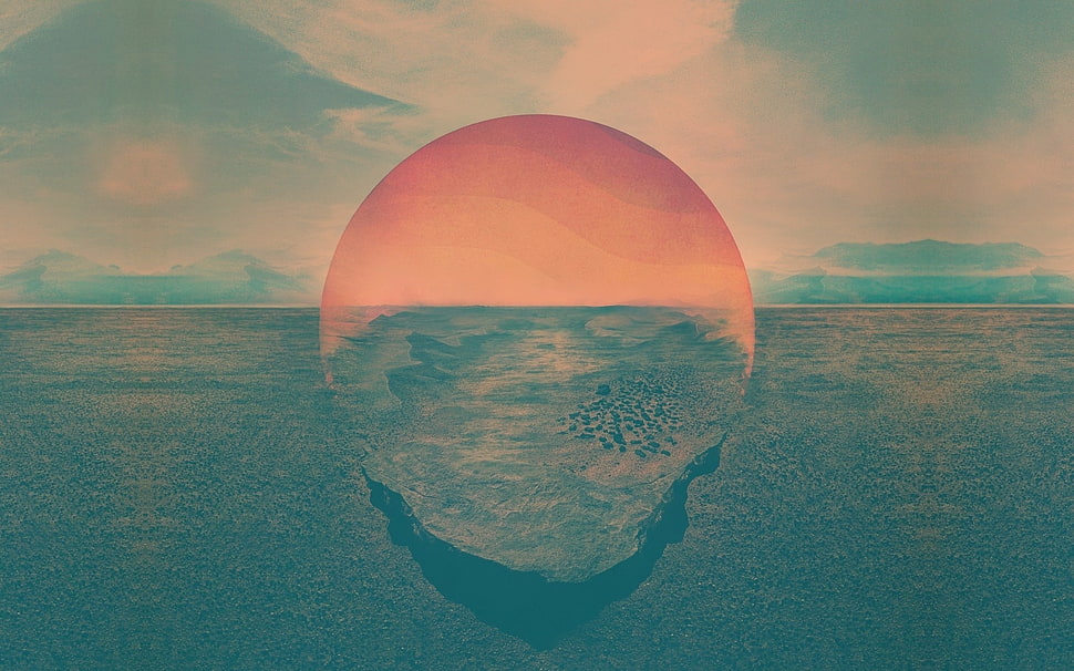 optical illusion of ocean and sun HD wallpaper