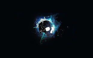 black and teal human skull digital art, skull