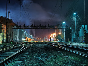 train station during nighttime wallpaper, railway, railway crossing, train HD wallpaper