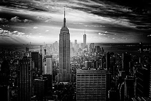 Grayscale photography of Empire State building during daytime HD wallpaper