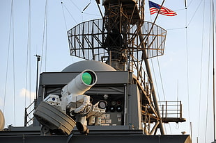 white tower viewer on gray ship