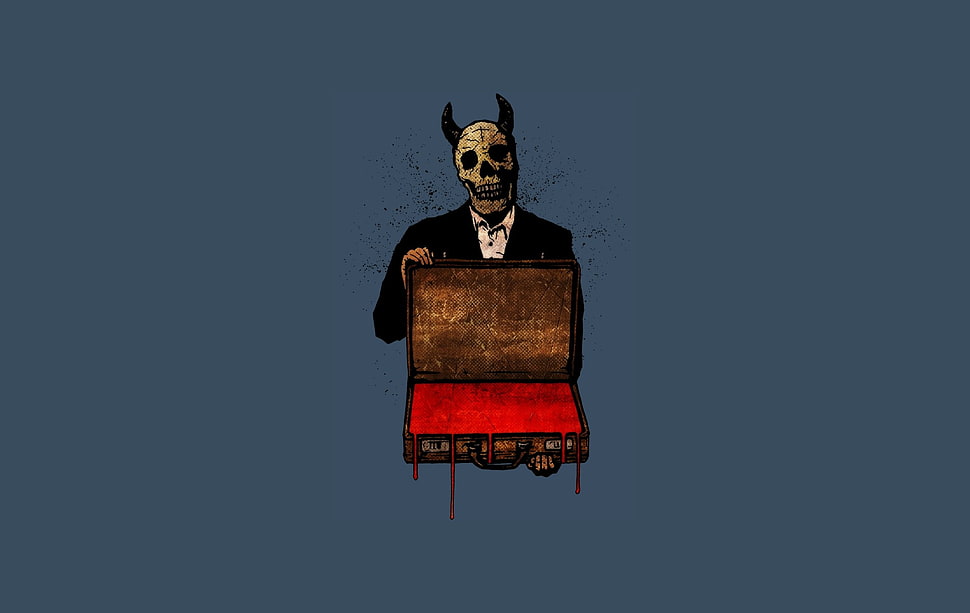 person holding briefcase illustration, artwork, minimalism, Devil HD wallpaper