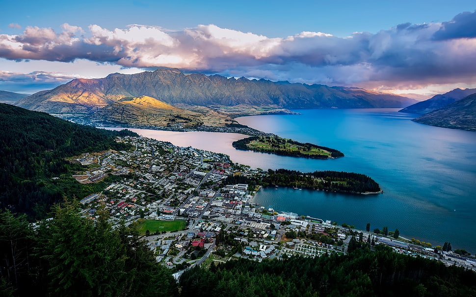 body of water and mountains, landscape, Queenstown, New Zealand, city HD wallpaper