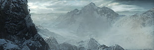 person climbing on snowy mountains, Lara Croft, Tomb Raider, Rise of the Tomb Raider