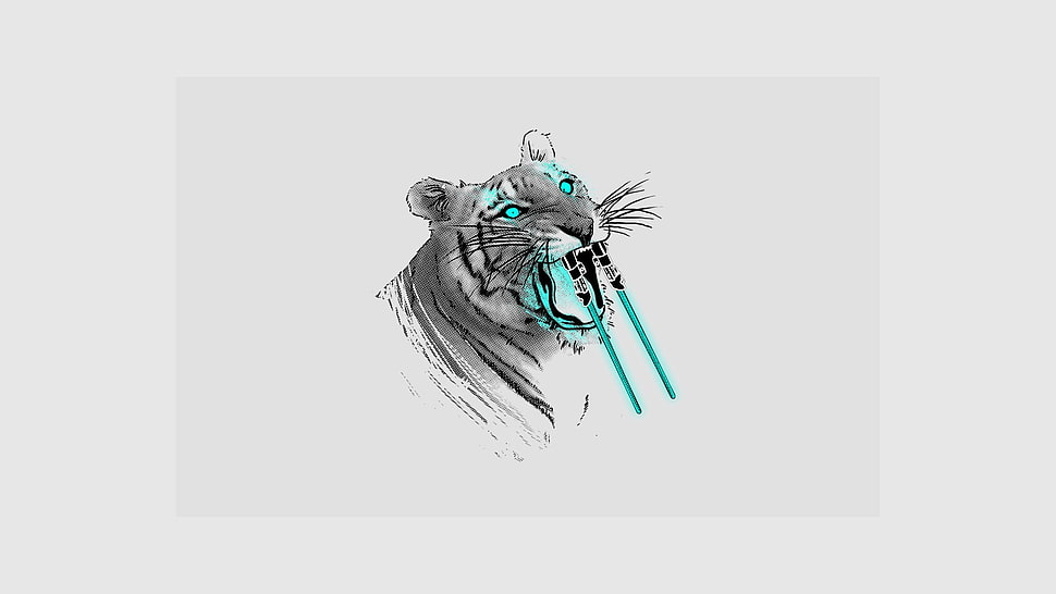 gray and teal tiger illustration, animals HD wallpaper