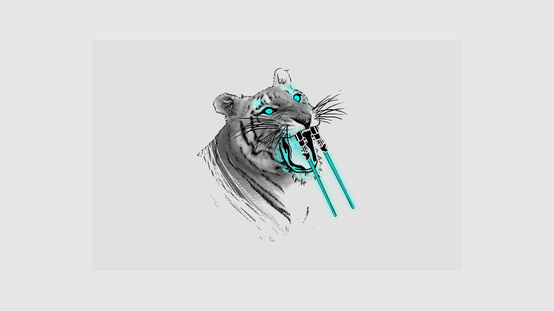 gray and teal tiger illustration, animals