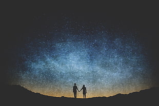 couple silhouette, stars, people HD wallpaper