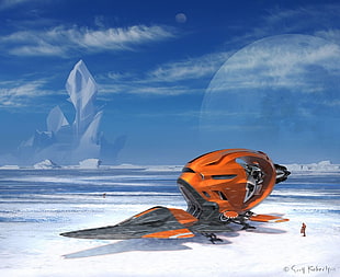 orange and black aircraft digital wallpaper, science fiction, futuristic