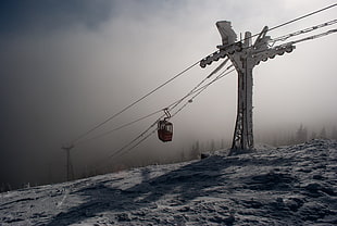 white cable car, snow, winter, ski lifts