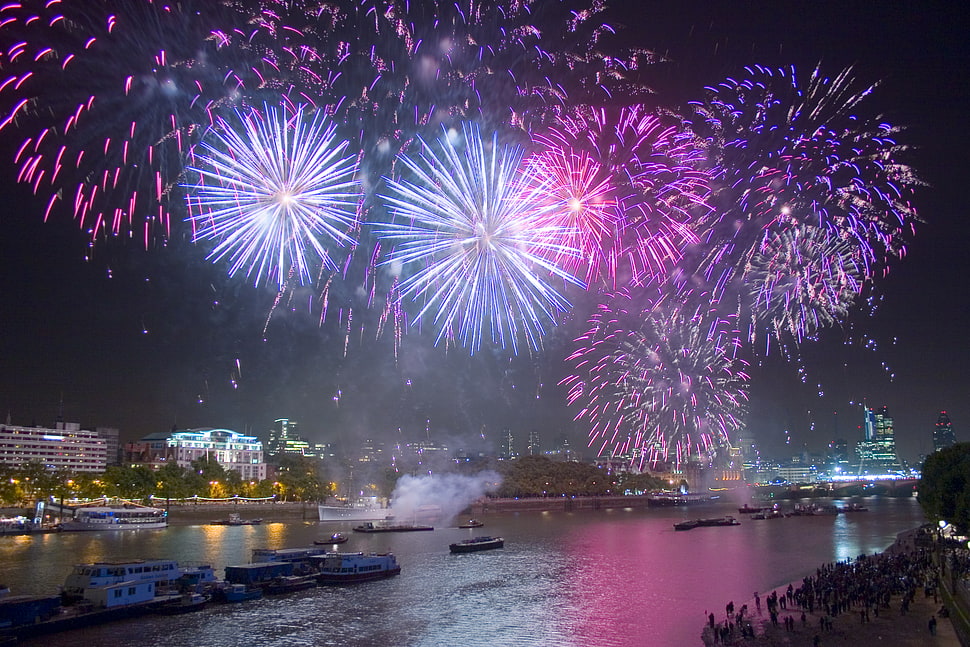 fireworks display, thames HD wallpaper