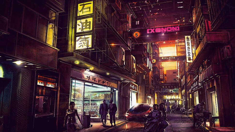 Exenon1 digital wallpaper, night, artwork, futuristic city, cyberpunk HD wallpaper