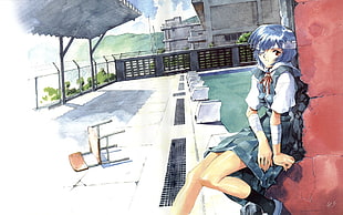 photo of female anime character illustration, Ayanami Rei, Neon Genesis Evangelion