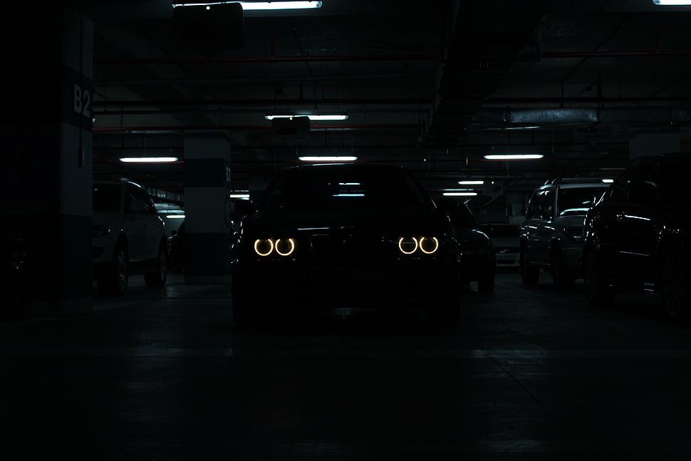 black car, BMW, E 39, car, lights HD wallpaper