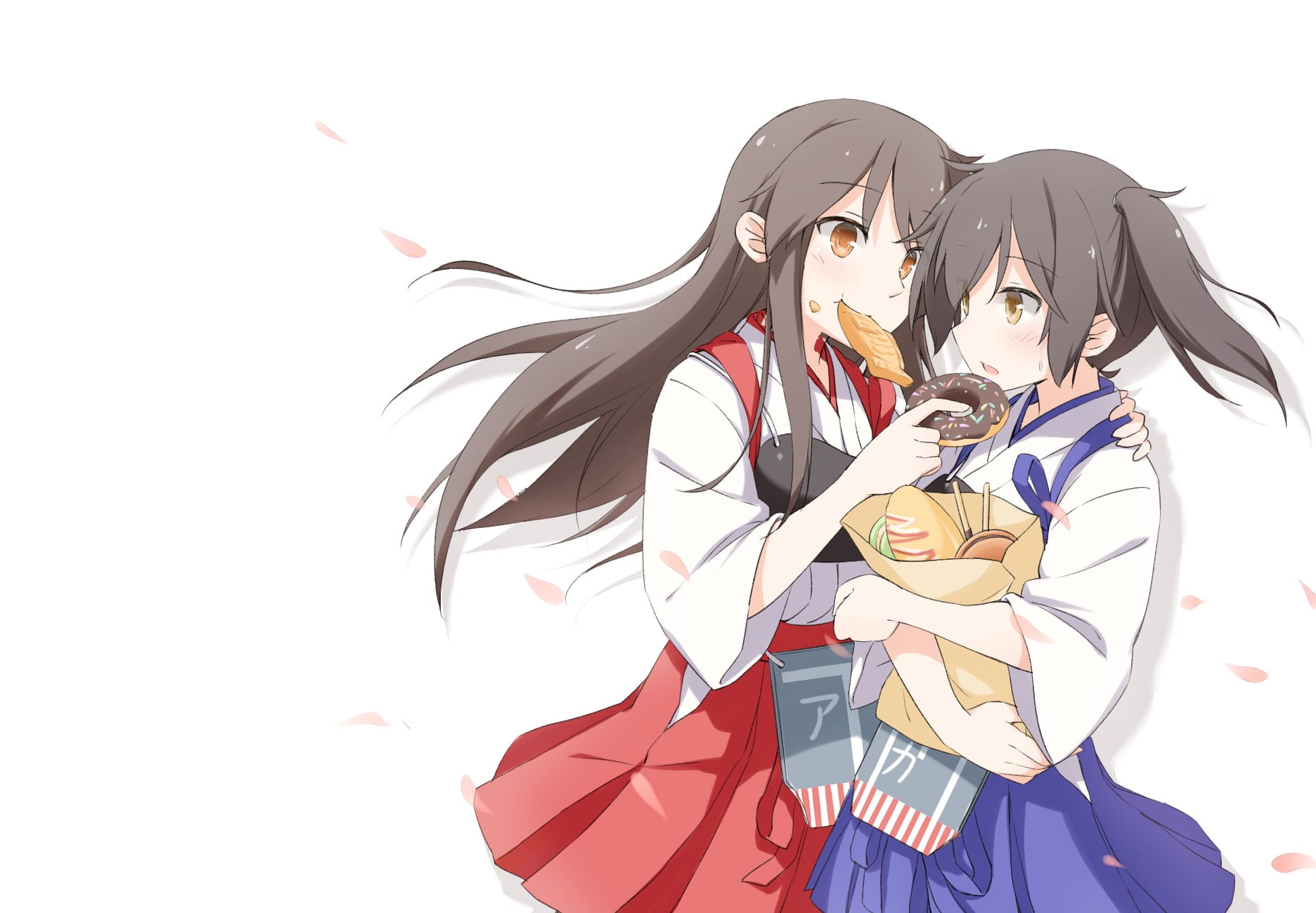 Two Female Anime Characters Eating Doughnut Together Hd Wallpaper Images, Photos, Reviews
