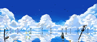 white clouds digital art, fantasy art, Vocaloid HD wallpaper