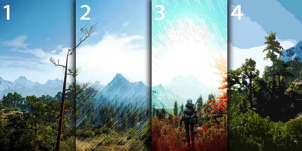 four assorted-weather panel paintings, screen shot, The Witcher 3: Wild Hunt, Ciri HD wallpaper