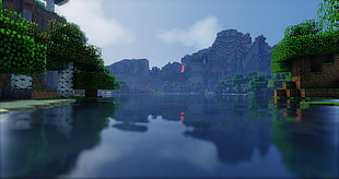 minecraft body of water, Minecraft, render, screen shot, lake