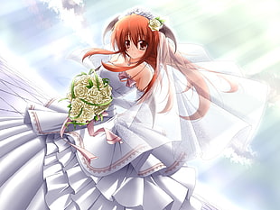 orange haired Anime Woman character in white wedding dress