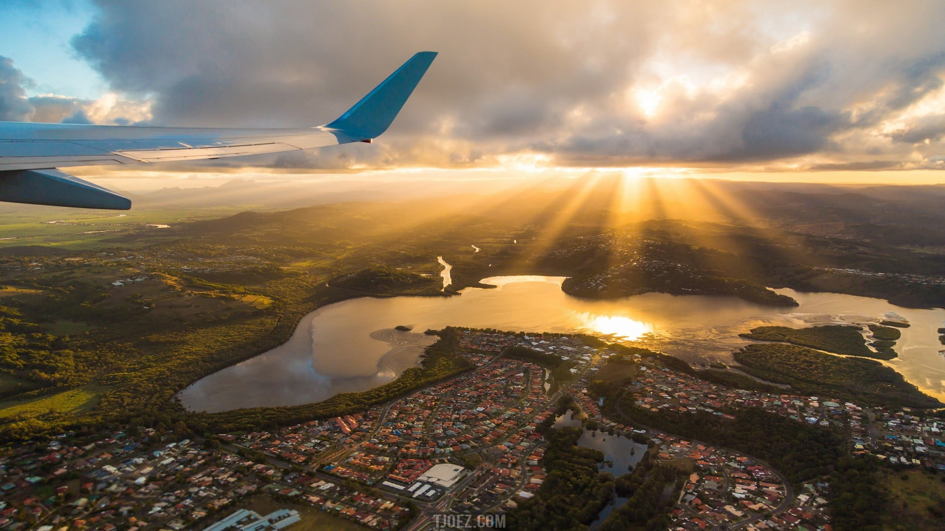 white airplane, cityscape, aircraft, aerial view, sky