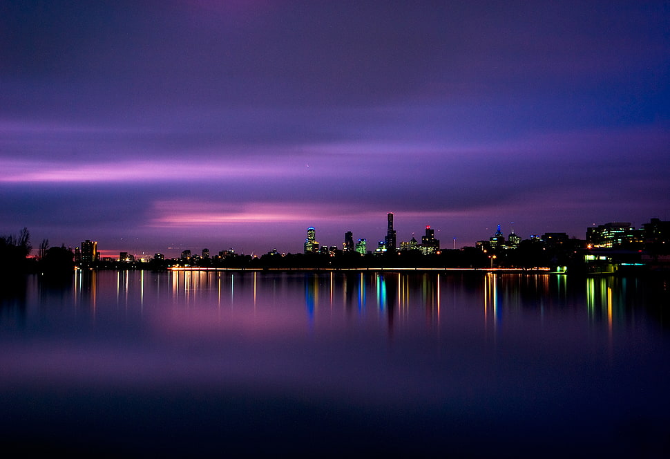 low light caption city building HD wallpaper