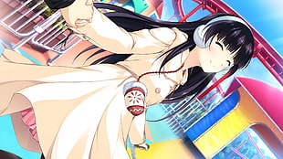 black haired anime character wearing beige coat