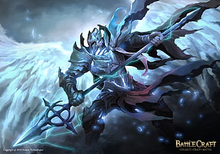 Battlecraft character digital wallpaper, fantasy art, knight, spear