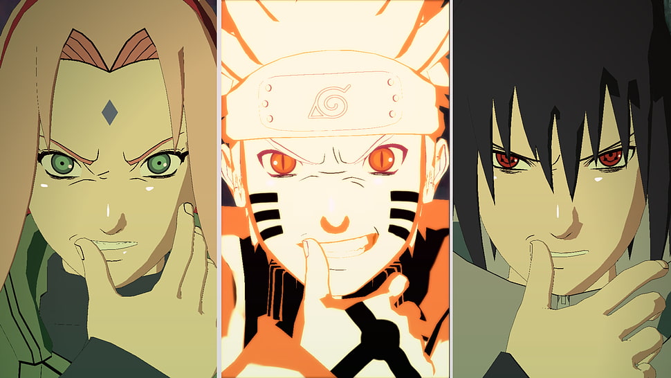 Naruto, Sasuke, and Sakura collage HD wallpaper