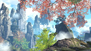 blue and yellow flower painting, screen shot, video games, Blade & Soul