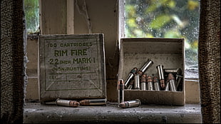 black and gray metal tool, old, window, ammunition, antiques HD wallpaper