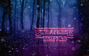 Stranger Things digital wallpaper, Stranger Things, neon, forest, 1980s