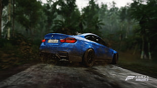 blue BMW coupe, Forza Games, forza horizon 3, BMW M4, offroad HD wallpaper