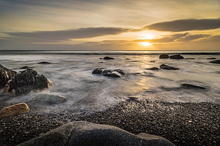 beach view of sunset, white rock, dalkey, ireland HD wallpaper