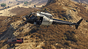 white and black helicopter, Grand Theft Auto V, video games