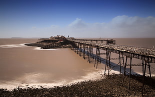 gray bridge on body of water, landscape, pier, sea HD wallpaper