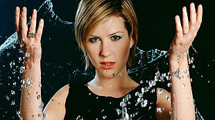 woman wearing black sleeveless top with dew background digital wallpaper HD wallpaper