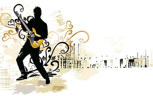brown guitar sketch, music, artwork, silhouette, guitar HD wallpaper