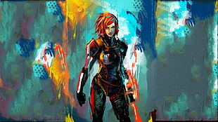 female warrior pop art, Mass Effect, video games, Commander Shepard, artwork HD wallpaper