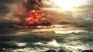 volcano digital wallpaper, eruptions, lava