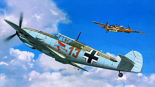 blue and brown airplane illustration, Messerschmitt, Messerschmitt Bf-109, Luftwaffe, artwork