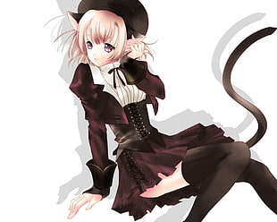 pink-haired cat girl wearing gothic lolita costume digital wall;paper